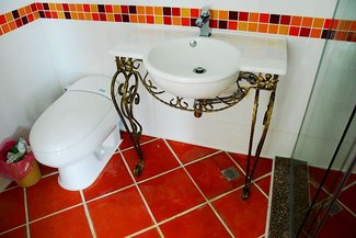 浴室復古的紅磚