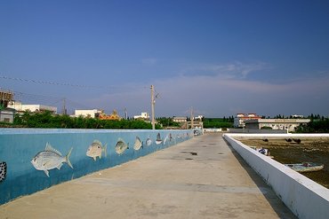 許家村港口邊的堤岸道路，等下會有港口的視野的照片